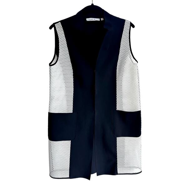 Per Se Sz 4 Tunic Vest Sculptural Mesh Layer Black White Minimalist Statement - Picture 1 of 7